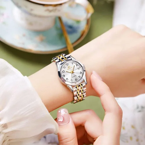 Vista 2 de OLEVS Reloj de pulsera para mujer, pequeño reloj de pulsera de acero inoxidable para mujer, reloj analógico de cuarzo para mujer