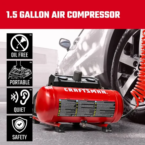 Vista 5 de Craftsman Compresor de aire, 1.5 galones 3/4 HP Max 135 PSI Presión, 1.5 CFM@90psi y 2.2 CFM@40psi, compresor portátil sin mantenimiento de acero