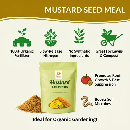 Vista 3 de Polvo de pastel de aceite de mostaza, fertilizante natural multiusos para flores, verduras, hierbas, árboles frutales y plantas, alimentos naturales