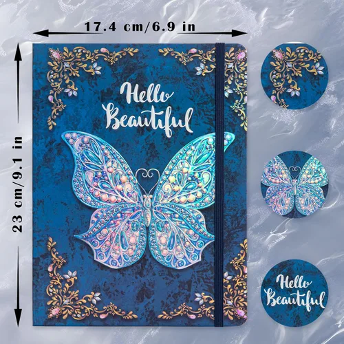 Vista 2 de Diario universitario para escribir-B5 - Cuaderno de tapa dura en relieve de mariposa 3D - Diario de escritura para mujeres con banda elástica