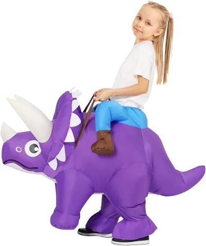 Vista 4 de GOOSH Disfraz inflable de dinosaurio para niños, disfraces de Halloween para niños y niñas, divertido disfraz inflable para fiesta de Halloween