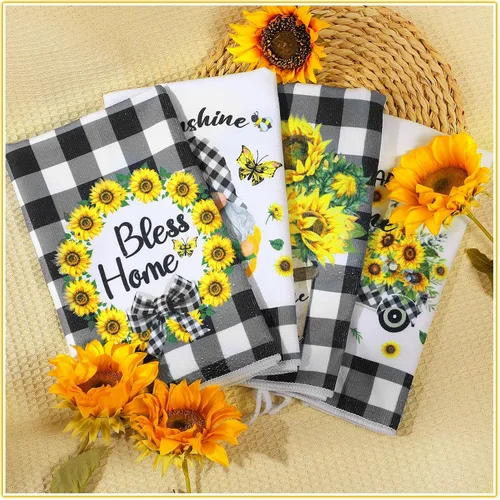 Vista 6 de Preboun 4 toallas de cocina de girasol de 16 x 24 pulgadas, toallas de cocina de verano para cocina, paños de cocina decorativos, toallas de mano