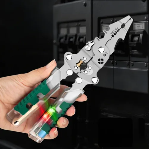 Vista 8 de 18 En 1 pelacables plegable, pelacables nuevos 2025 con detector de voltaje, alicates pelacables multifuncionales para cortar y extraer cables