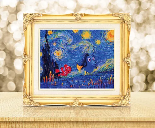 Vista 2 de Uhomate Dory Finding Nemo Inspired Vincent Van Gogh - Pósteres de noche estrellada para el hogar, lienzo para pared, decoración de habitación