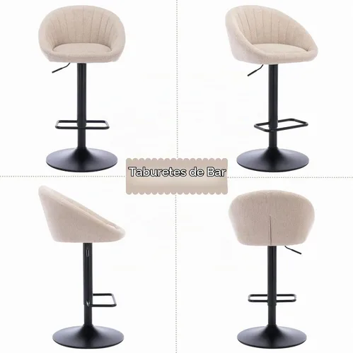 Vista 8 de Juego de 2 taburetes de bar giratorios ajustables, tela de rizo beige
