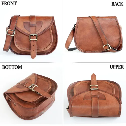 Vista 6 de Bolso de cuero marrón vintage para mujer, bolso cruzado de piel auténtica, bolso cruzado de cuero marrón envejecido para mujer, 9 pulgadas