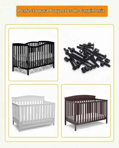 Vista 3 de Kit de repuesto de tornillos de cuna, 28 tornillos M6 y tuercas de barril para marco de cama, muebles, sillas y gabinetes, surtido de tornillos