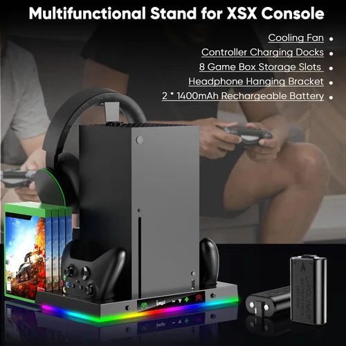 Vista 8 de Soporte de ventilador de refrigeración para Xbox Series X con luces RBG