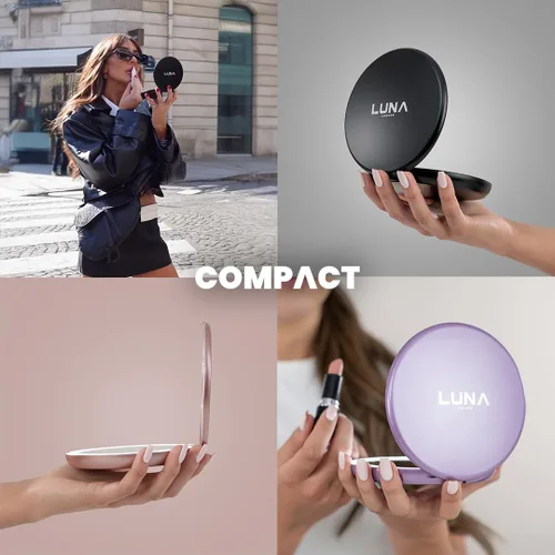 Vista 7 de LUNA London Compact Travel Mirror Travel Makeup Mirror with Light LED Lighted Vanity Mirror with 3 Light Modes 7X Magnification Folding Chalk