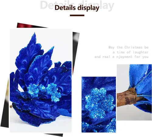 Vista 4 de 6 adornos para árbol de Navidad de Pascua con purpurina, flores artificiales de Navidad, accesorios florales con tallo, flores de franela sintética