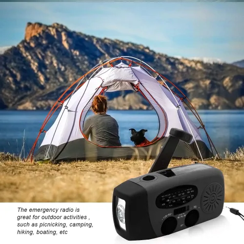 Vista 7 de Radio solar portátil de emergencia meteorológica manivela AM/FM NOAA radio de supervivencia con linterna LED 2000mAh cargador de teléfono móvil