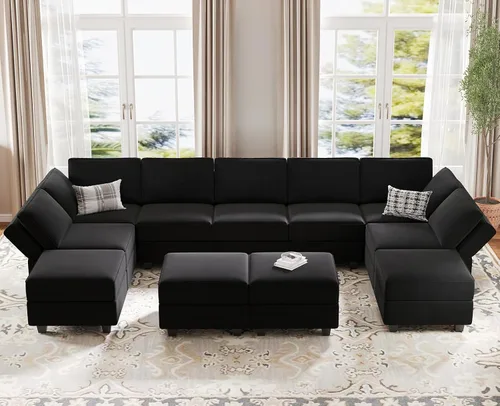 Vista 10 de Belffin Sofá modular convertible de gran tamaño con otomanas de almacenamiento, sofá cama seccional extra grande con diván reversible, sofá cama