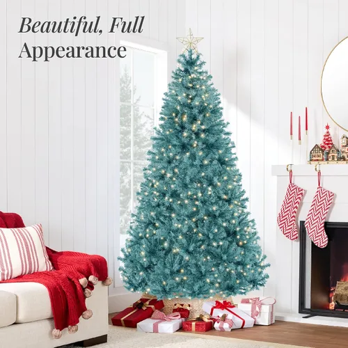 Vista 13 de Best Choice Products Árbol de Navidad azul bebé preiluminado de 6 pies, decoración navideña artificial completa con 947 puntas de rama, 250 luces