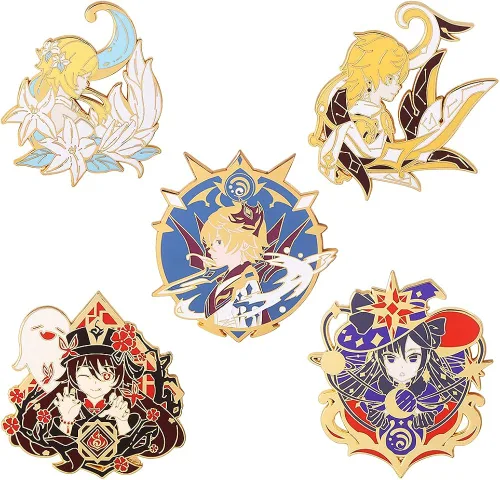 Vista 3 de Genshin Impact Hutao Broche Broche esmaltado de personajes Hutao Cosplay Broche de solapa Regalo para fanáticos mujeres y niñas Metal Sin gemas