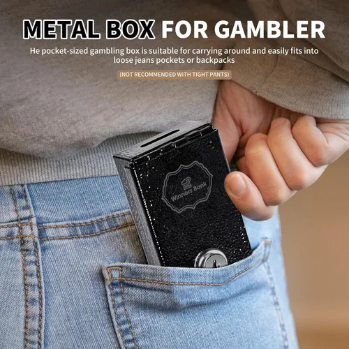 Vista 4 de Banco de ganadores, caja de metal para jugadores, banco ganador con llave de casino, mini caja de seguridad para jugadores, caja de juego portátil