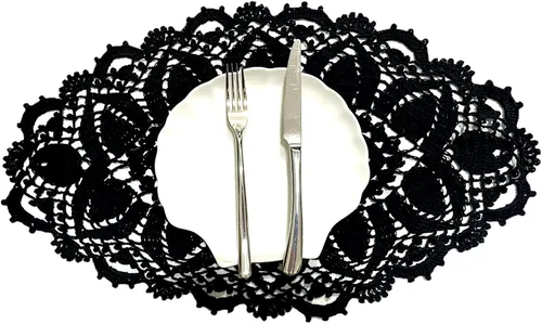 Vista 3 de SUNONE11HKA Mantel individual ovalado de encaje de ganchillo de 21 pulgadas de largo, mantel individual lavable para jarrón de cocina (negro, 1)
