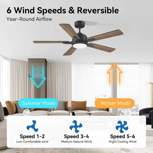 Vista 4 de cumilo Ventiladores de techo inteligentes de 52 pulgadas con control remoto de luces, motor de CC silencioso, ventilador de techo moderno
