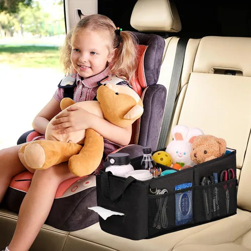Vista 5 de HEYSKAY Organizador de asiento de automóvil, organizador de asiento de pasajero, organizador plegable de asiento de automóvil pequeño para consola