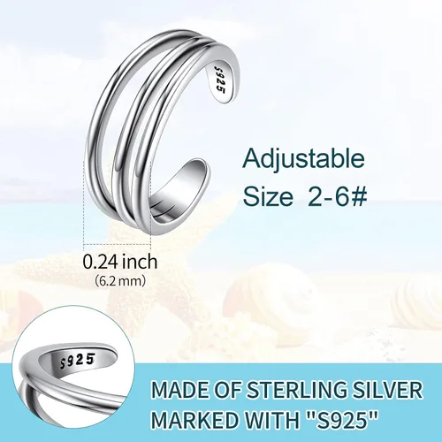 Vista 3 de ChicSilver Anillo de plata de ley 925, anillo de banda ajustable hipoalergénico, Plata de ley