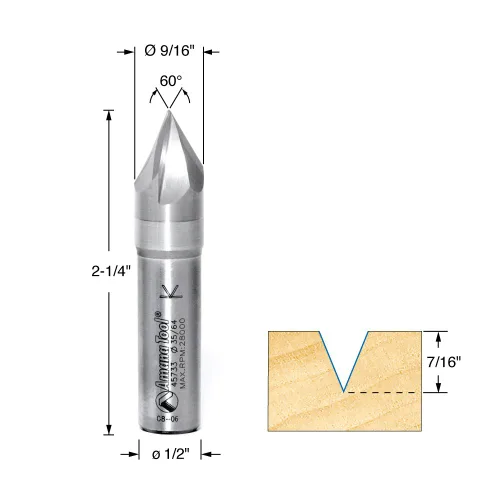 Vista 2 de Amana Tool - 45733 Carburo Sólido V-Groove Señalización y Letras 60 Deg x 9/16 Dia x 7/16