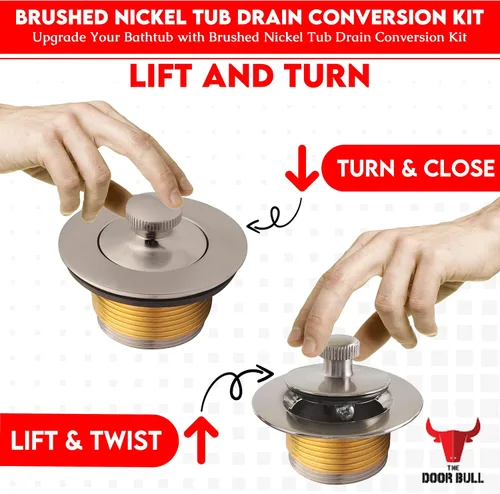 Vista 5 de Kit de drenaje y desbordamiento de bañera Lift & Turn - Conjunto universal de drenaje de bañera de latón con placa frontal de desbordamiento de un