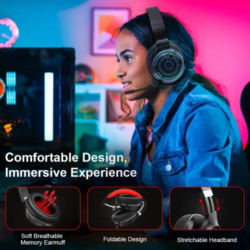 Vista 6 de Golvery Auriculares inalámbricos para juegos de 24 GHz para PS4 PS5 Switch PC auriculares Bluetooth para juegos de baja latencia con micrófono