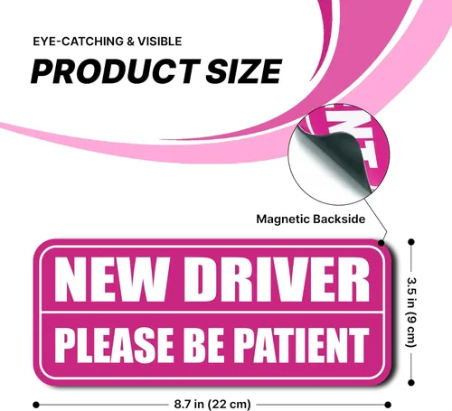 Vista 3 de GEEKBEAR Imán de coche New Driver – Colorido, reflectante, resistente a la intemperie – Rectangular 8.7 x 3.5 pulgadas (rosa/rosa, paquete de 3)