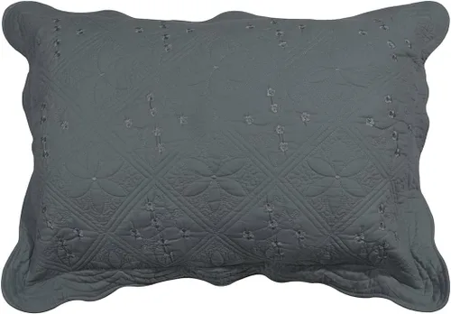 Vista 2 de Juego de 2 fundas de almohada acolchadas de color liso 100% algodón, fundas de almohada suaves con bordado floral (gris oscuro, 16 x 24 pulgadas)