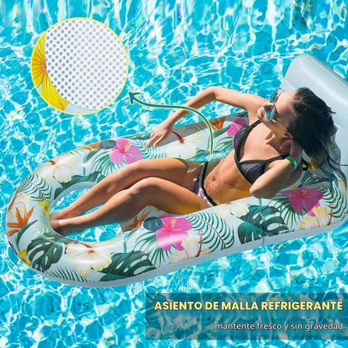 Vista 3 de Inflatable Pool Floats Adult - Pool Floaties Pool Lounger Raft for Adults Heavy Duty Water Pool Float with Cup Holder Backrest Swimming Pool