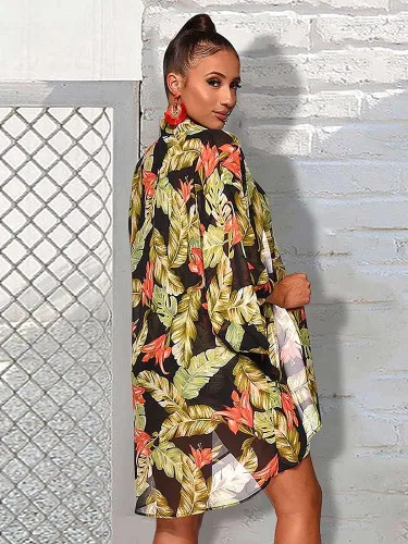 Vista 2 de KEYUFANG Conjunto de 3 piezas para mujer, kimono floral, cárdigan, salida de baño, hombros descubiertos, ombliguera y camisola