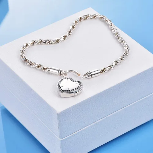 Vista 3 de ONEFINITY Pulsera de urnas para cenizas humanas con cierre de corazón dije de urna y cenizas pulsera de plata de ley 925 pulsera de recuerdo
