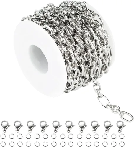 Vista 13 de UMAOKANG - Cadenas de acero inoxidable chapadas en oro de 16.4 pies para fabricación de joyas 1.0 cable de oro