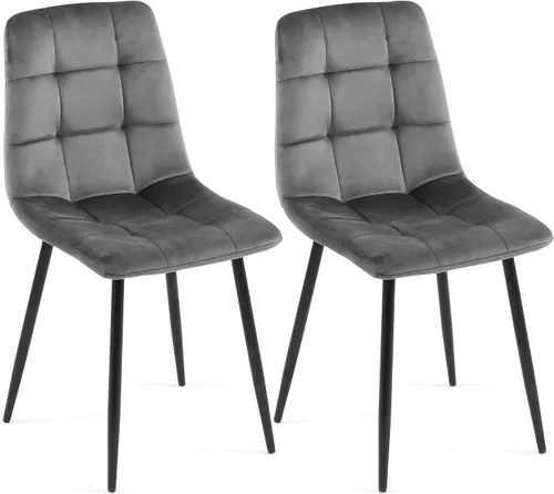 Vista 20 de NORDICANA Juego de 2 sillas de comedor, sillas de cocina tapizadas, sillas laterales de terciopelo negro con cómodos cojines y patas de metal