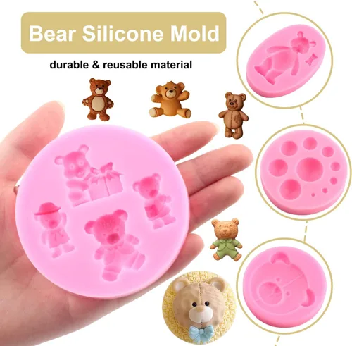 Vista 2 de Zixiang Molde de fondant de perlas 3D, molde de silicona para fondant, bolas de perlas semiesferas, moldes de chocolate para oso de peluche