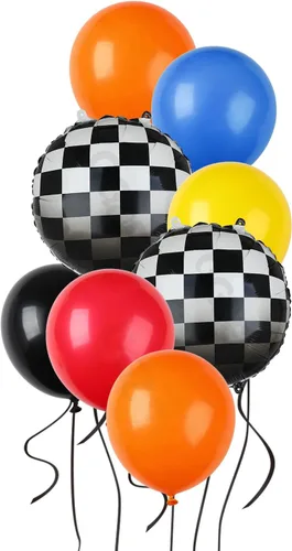 Vista 7 de Paquete de Globos de Coche de Carreras Globos a Cuadros Azules y Negros de Látex para Niños Un Feliz Primero, Segundo, Vintage, Dos, Rápidos, Un