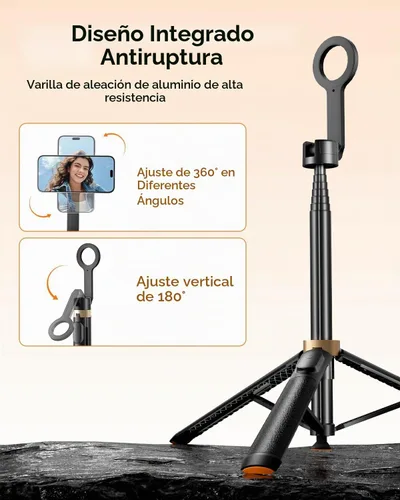 Vista 6 de Trípode magnético para selfie stick de 72 pulgadas para iPhone MagSafe, soporte de trípode extensible para teléfono con control remoto Bluetooth