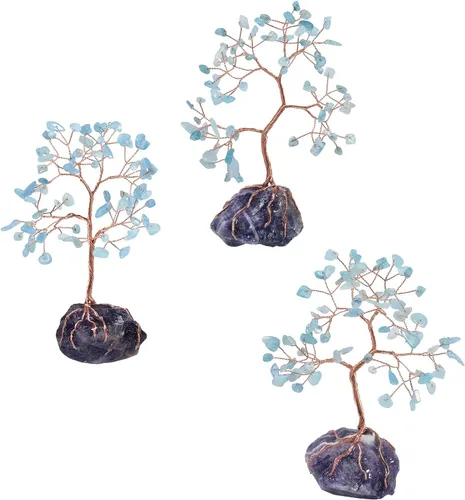 Vista 6 de TUMBEELLUWA Árbol de dinero con piedras de cristal natural para decoración de Feng Shui, figura de árbol bonsái de piedra de alambre de cobre