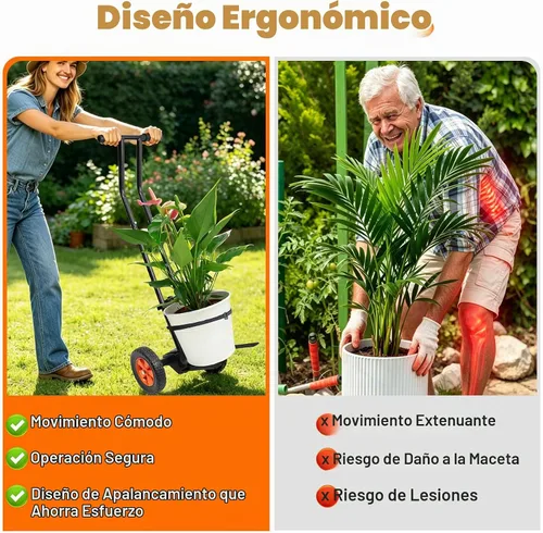 Vista 6 de Carrito de plantas con ruedas, carrito resistente para plantas, carrito de mudanza de plantas de 175 libras con brazo de agarre ajustable, correa