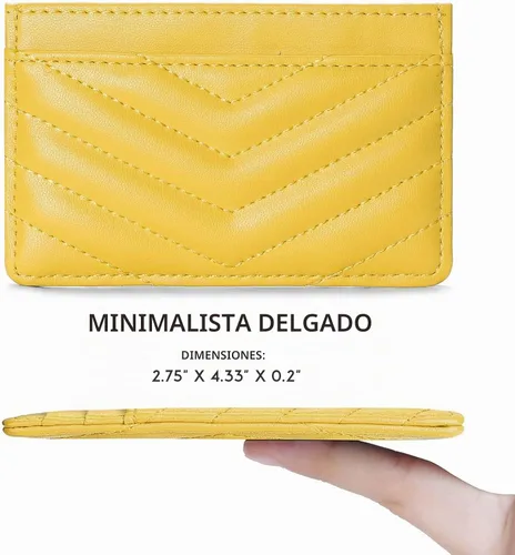 Vista 4 de Tarjetero de cuero acolchado para mujer cartera pequeña (amarillo)