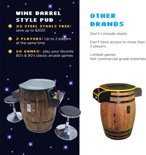 Vista 5 de Creative Arcades - Máquina arcade de tamaño completo de grado comercial estilo barril de vino Estándar/M/L Juegos clásicos 2 joysticks Sanwa