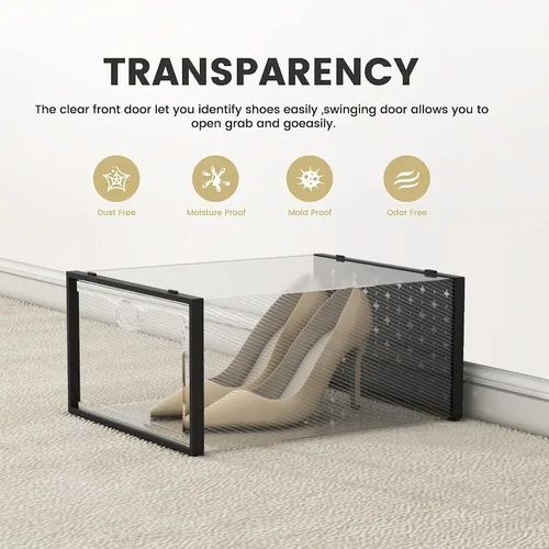 Vista 2 de Pinkpum Paquete de 12 cajas de almacenamiento de zapatos XXL para talla 14, organizador de zapatos apilable de plástico transparente para armario