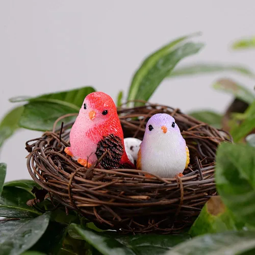Vista 4 de Figuras decorativas de pájaros en miniatura, 12 piezas, mini figuras de casa de muñecas de pájaros, accesorios de decoración de jardín de hadas