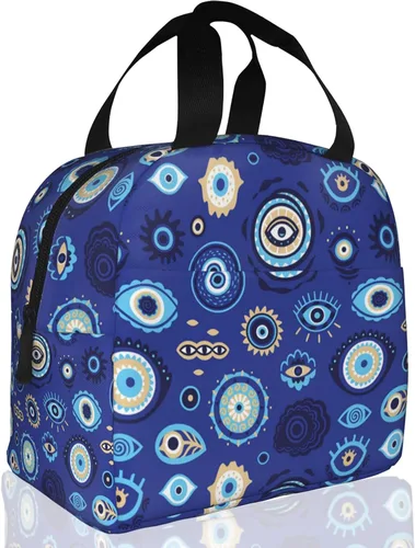 Vista 14 de Lonchera con aislamiento de ojo malvado azul para niñas y niños, lonchera reutilizable para niños, adultos, escuela, estudiantes, trabajo, picnic