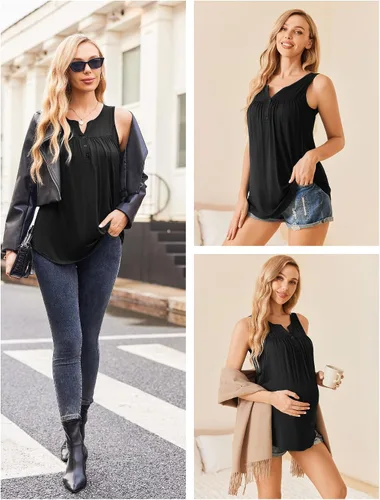 Vista 4 de Ekouaer Camisetas sin mangas para lactancia materna para mujer, de doble capa, ropa de embarazo de verano