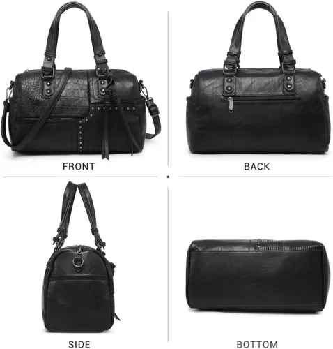 Vista 3 de Dasein Bolso para mujer de cuero vegano suave, diseño de barril, grande, tipo "hobo", con asa superior, bolso de trabajo, de mano, de hombro