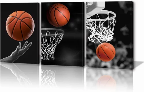 Vista 9 de Arte de lienzo para pared, silueta de partículas de baloncesto, póster de deportes, impresiones artísticas, pintura, cuadros enmarcados, obra