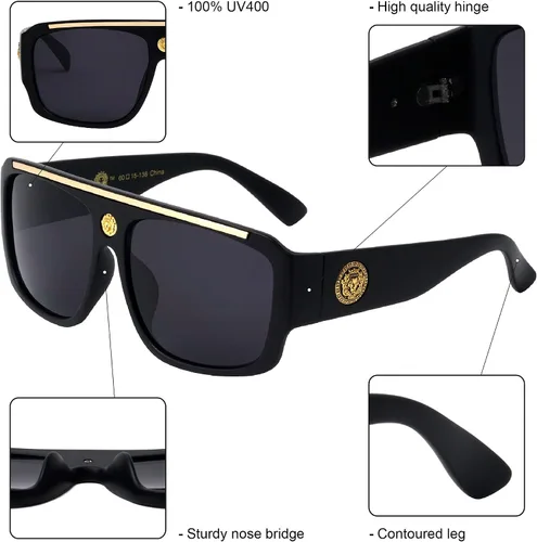 Vista 6 de Kleo Empire - Gafas de sol cuadradas con parte superior plana frontal y lateral con cabeza de león y medallón