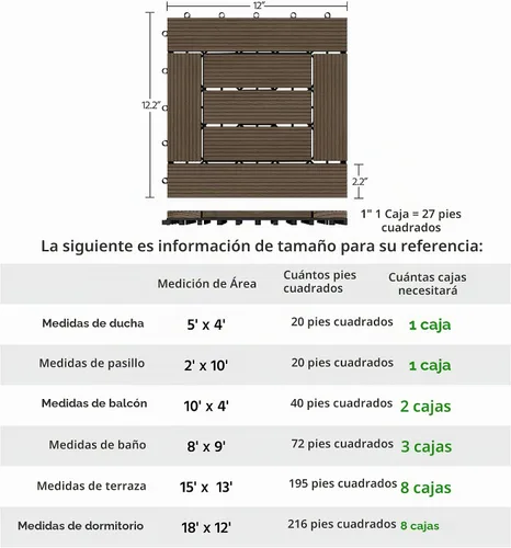 Vista 3 de Yaheetech 27 azulejos de madera para terrazas de patio, azulejos entrelazados para patio, madera maciza y plástico para interiores y exteriores, 12
