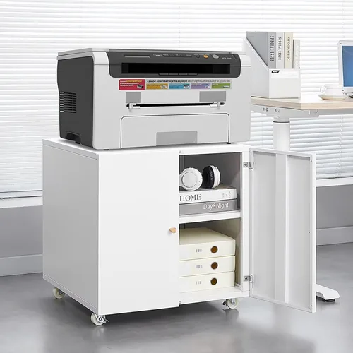 Vista 4 de Mini gabinete de nevera con almacenamiento de metal grande para impresora, mesa de dormitorio, mini refrigerador y microondas, soporte combinado