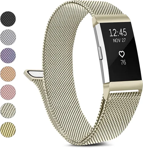 Vista 10 de Correa de metal compatible con Fitbit Charge 2 bandas para mujeres y hombres, correa de repuesto ajustable de malla de acero inoxidable para Fitbit